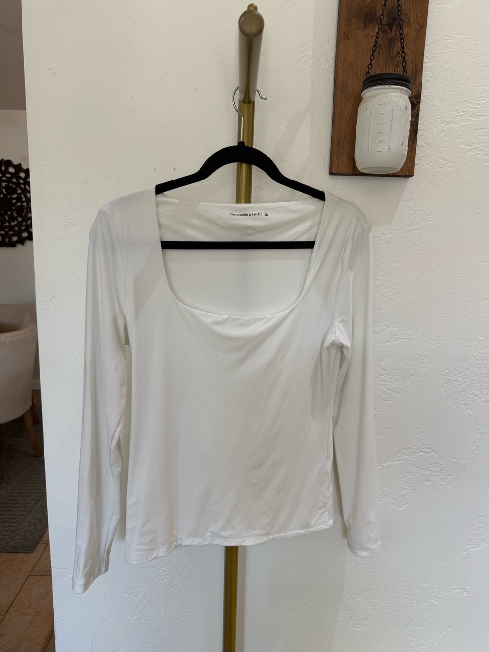 Abercrombie & Fitch Smooth Scoop Neck Long-Sleeve Top in White